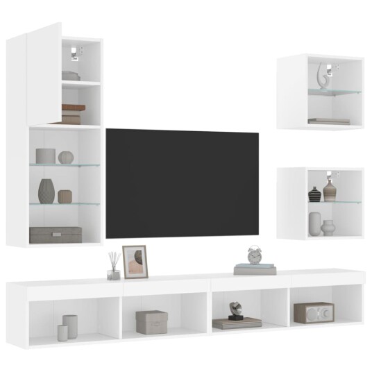 Vegghengte TV enheter med LED 5 deler hvit konstruert tre Vegghengte TV enheter med LED 5 deler hvit konstruert tre