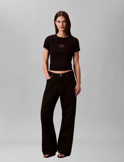 Calvin Klein Jeans Ss 2X2 Baby Rib Logo Baby Tee Black XXS