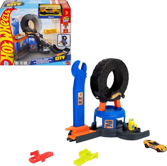 Hot Wheels City Downtown Tire Shop Playset & 1:64 Scale Toy Car Speed Snap Track Compatible Multi/patterned ONE SIZE