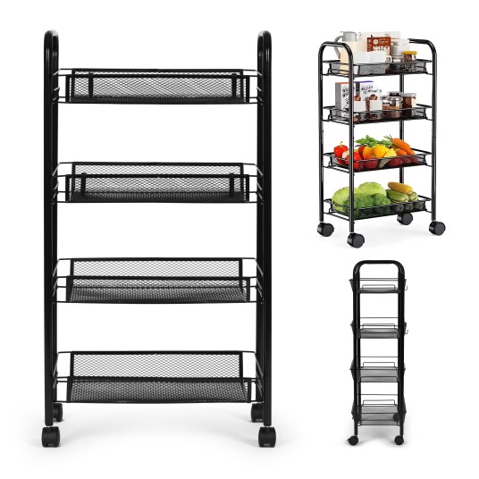 Selgro Metall hylle mobil baderom med 4 hyller hjul ModernHome Svart