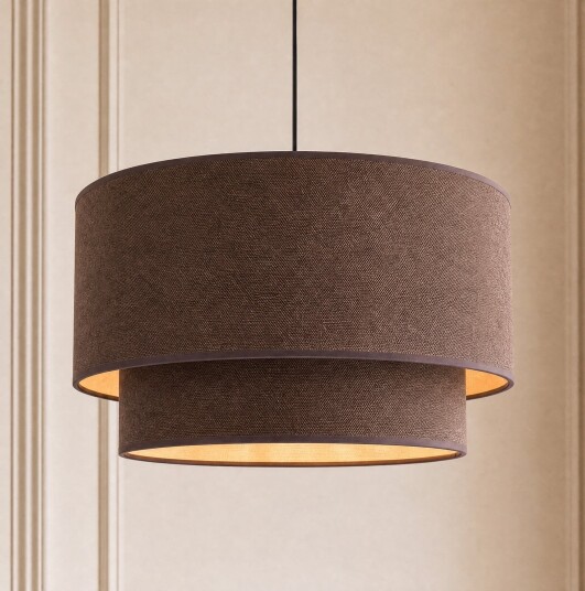 Boho pendellampe brun/gull Ø 45 cm tekstil E27 – Duolla   Soverom   Ungdommelig   Stoff / Tekstil   Med en lyskilde