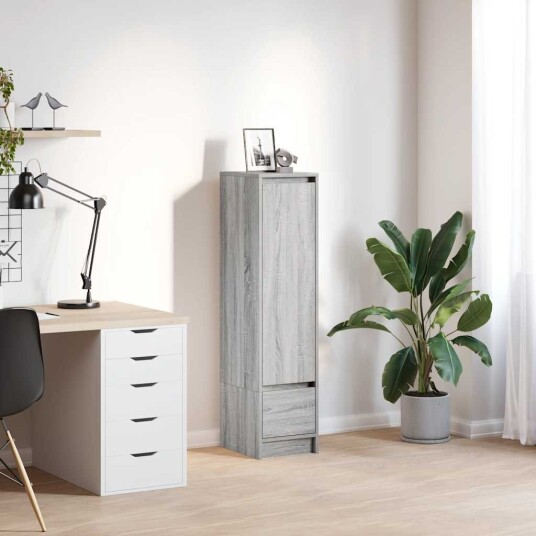 Highboard grå eik 29,5x34x119,5 cm konstruert tre