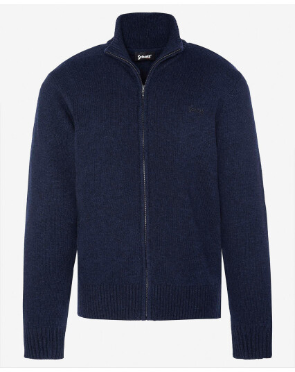 Schott Cardigan med Glidelås 70% Lammeull Blå