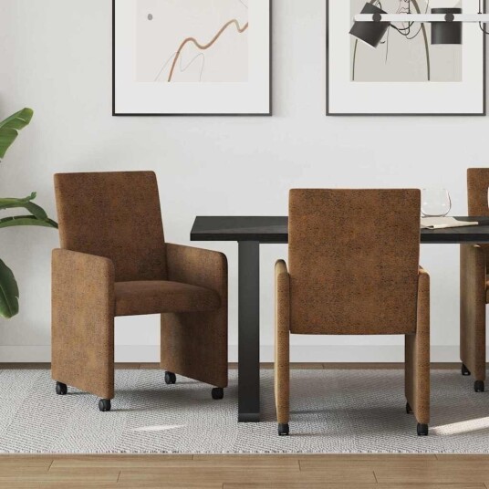 Spisebordsstoler med hjul med hjul 2 pcs Brun 57 x 66 x 94 cm Spisebordsstoler med hjul med hjul 2 pcs Brun 57 x 66 x 94 cm