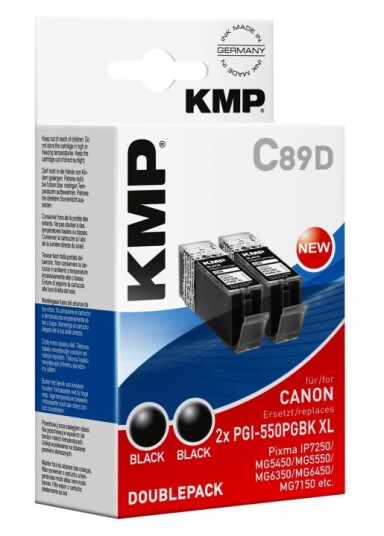 Kmp C89d - 2-Pack - 28 Ml - Svart - Kompatibel - Blekkpatron (Alternativ For: Canon Pgi-550Pgbk Xl) - For Canon Pixma Ip8750 Ix6850 Mg5550 Mg5650 Mg6450 Mg6650 Mg7150 Mg7550 Mx725 Mx925
