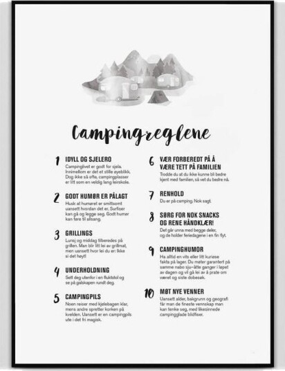 Campingreglene Plakat 21 x 30 cm Campingreglene Plakat 21 x 30 cm