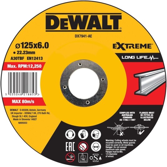 Dewalt Slipeskive metall 125mm dx7941 extreme flatt senter 6,0mm