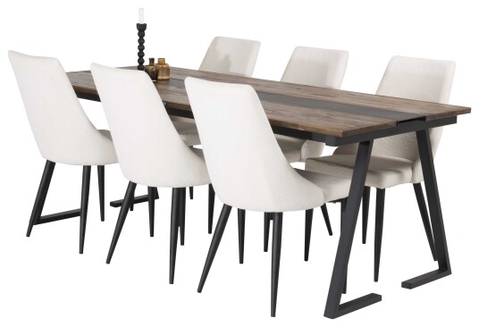 Venture Design Jakarta & Leone spisegruppe Natur/beige 6 st stoler & bord 200 x 90 cm