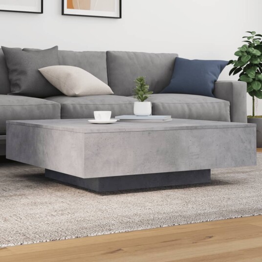 Salongbord med LED-lys betonggrå 100x100x31 cm 836605