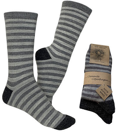Clemente Alpakka Ullsokker Stripet & Koksgrå Glattstrikkede 2-pk Str. 35/38 Clemente Alpakka Ullsokker Stripet & Koksgrå Glattstrikkede 2-pk Str. 35/38