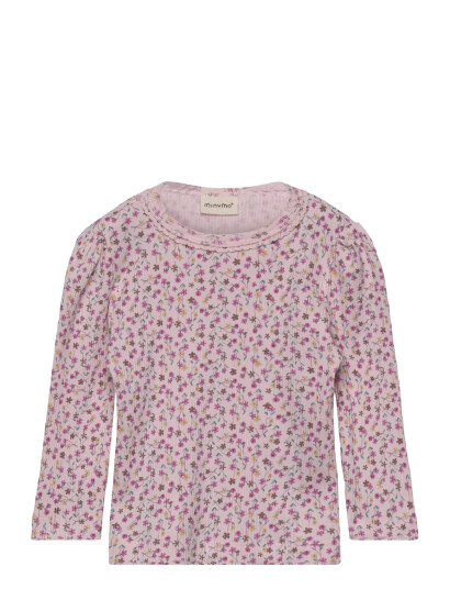 Minymo T Shirt Ls Aop Rib Pink 68