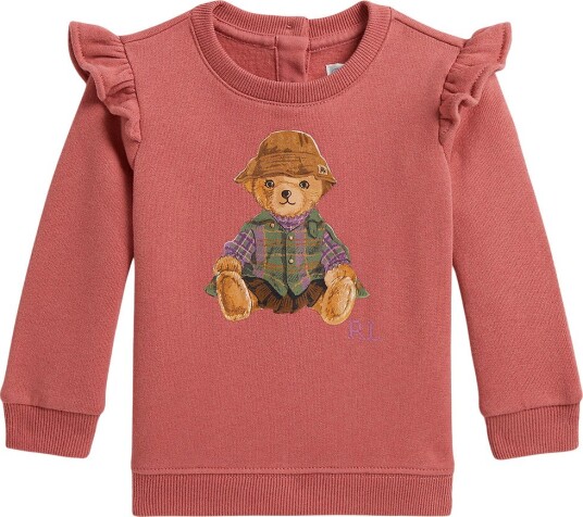 Ralph Lauren Baby Ruffled Polo Bear Fleece Sweatshirt Pink 9 M