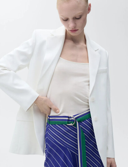 Mango Striped Midi-Skirt With Belt - Blue - 40