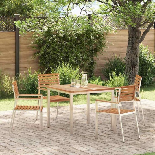 Stapelbare Hagemøbler 4 stk Solid Tre Teak og Rustfritt Stål