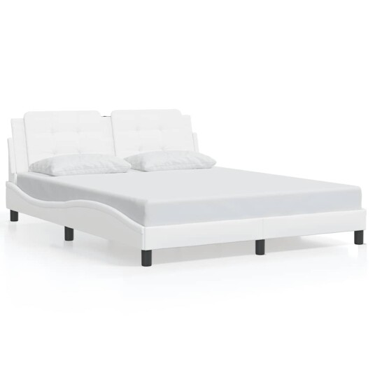 Sengeramme med hodegavl hvit 160x200 cm kunstlær 8721012346758