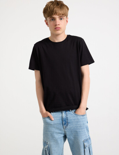 Lindex T Shirt Regular Solid Black 134/140