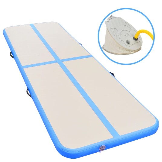 vidaXL Oppblåsbar gymnastikkmatte med pumpe 500x100x10 cm PVC blå vidaXL Oppblåsbar gymnastikkmatte med pumpe 500x100x10 cm PVC blå
