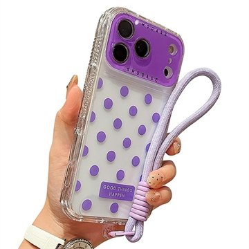 iPhone 17 Pro Max PC / TPU deksel med linsefilm og stropp   Polka Dot   Lilla
