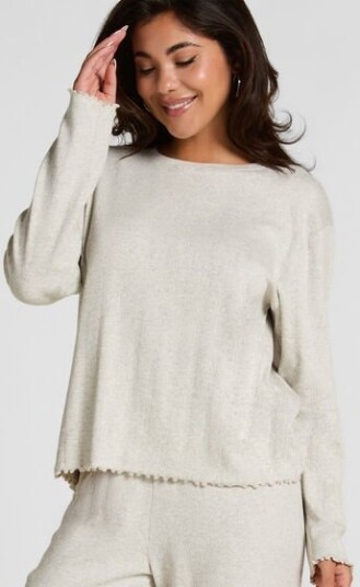 Hunkemöller Pyjama Top Loose Pointelle Grå
