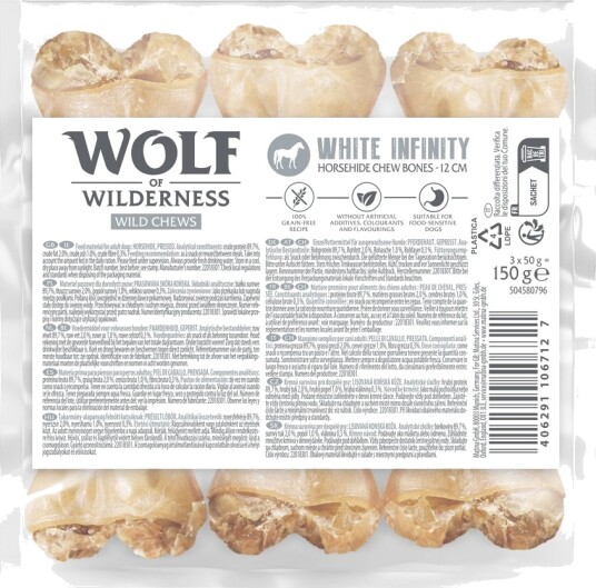Wolf Of Wilderness Wolf Of Wildenress Tyggebein Laget Av Hestehud White Infinity Sparepakke 9 X 12 cm 450 G