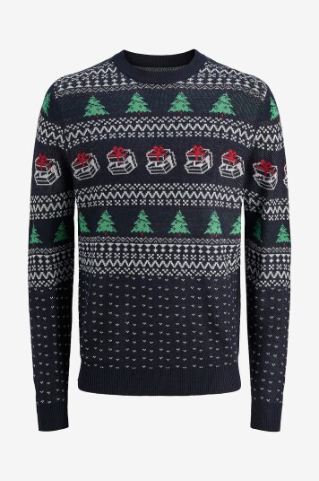 Jack & Jones Pullover jjXmas Andrew Knit Crew Neck Blå
