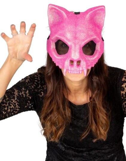 Joker Rosa Glitrende Katteskjelett Maske