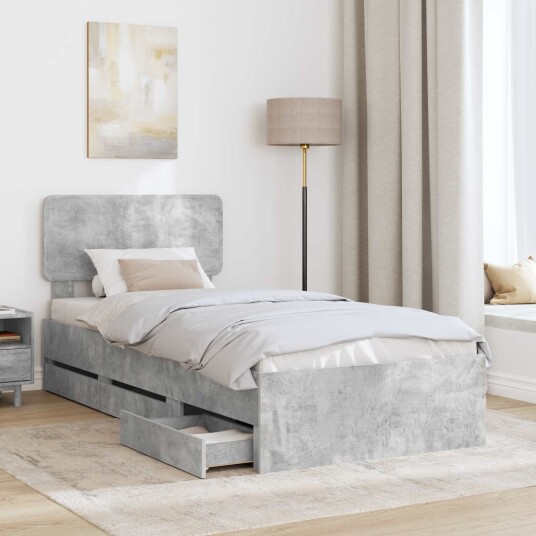  Sengestamme med skuff BetongGrå 90 x 190 cm Konstruert tre
