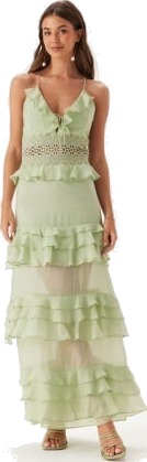 Bubbleroom Occasion Crochet Waist Flounce Maxi Dress Light green 42
