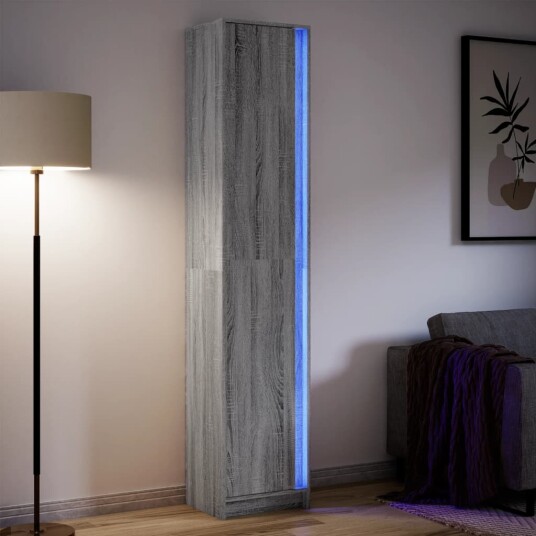Garderobe med LED grå sonoma 41,5x32,5x200 cm konstruert tre