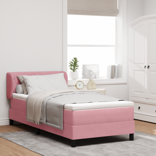 Box Spring Seng med Madrass Rosa 90x200 cm i Fløyel
