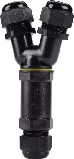 Sort Y-koblingsboks, 5-leder - IP68 vanntett, for skjøting av ledninger, Ø8-12mm kabel Sort Y-koblingsboks, 5-leder - IP68 vanntett, for skjøting av ledninger, Ø8-12mm kabel