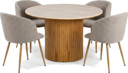 Arvo spisegruppe rund 120 cm eik med 4 Greya spisestoler   Eik/Greige