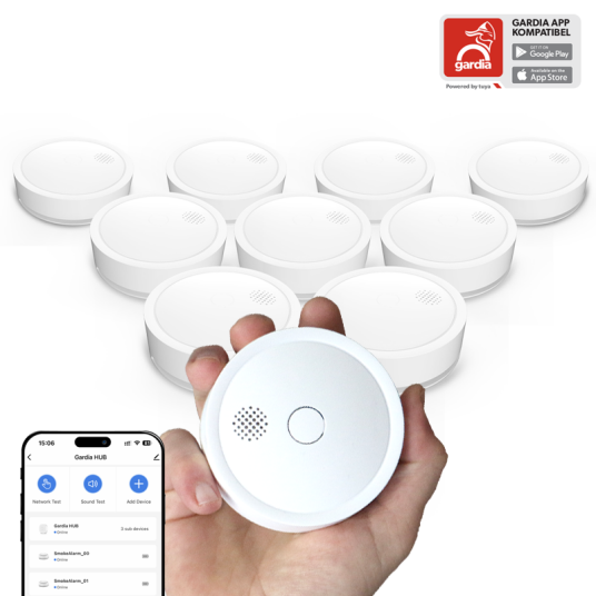 Gardia Smart Mini Seriekoblet Røykvarsler med Hub 10 pk