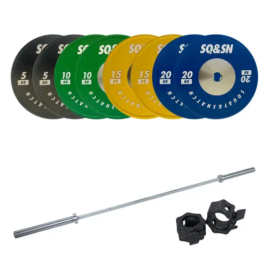 SQ&SN Styrkeløft Vektstangsett 100 kg Farget + 20 kg Stang SQ&SN Styrkeløft Vektstangsett 100 kg Farget + 20 kg Stang