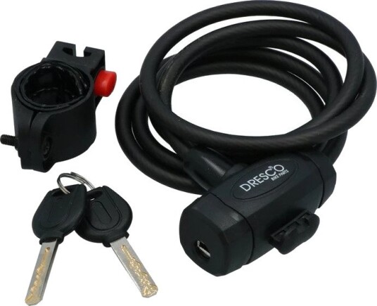 Kabellås Dresco kabel 150 cm Ø8 mm med holder og 2 nøkler svart