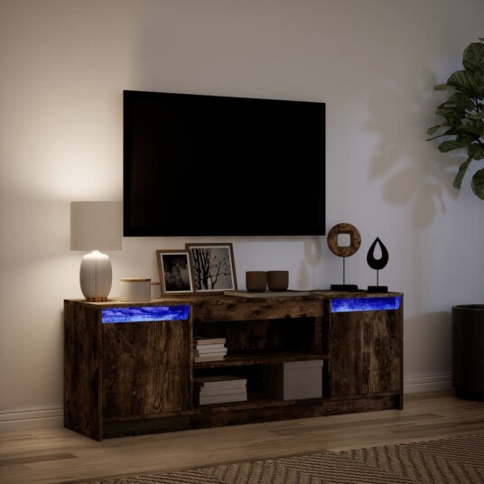  TV-benk med LED røkt eik 139,5x34x50 cm konstruert tre