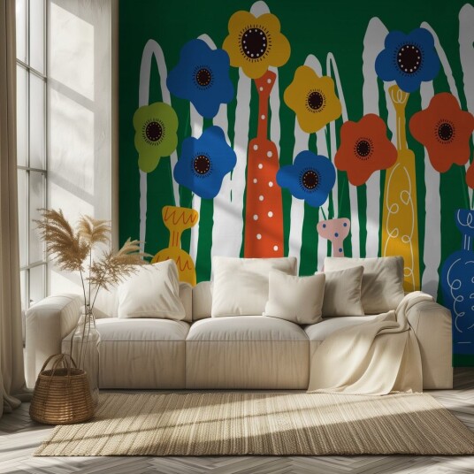 Tapet Fargerike Blomster Vaser Tapet Fargerike Blomster Vaser