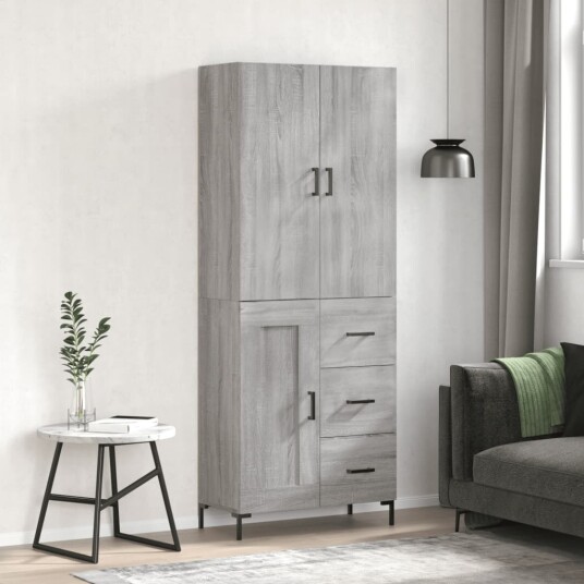 Highboard grå sonoma 69,5x34x180 cm konstruert tre