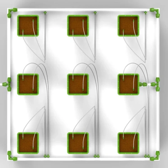 9 Planter Micro Drip Vanningssett - m/ 3,8 l Høye Potter - 120 x 120 cm