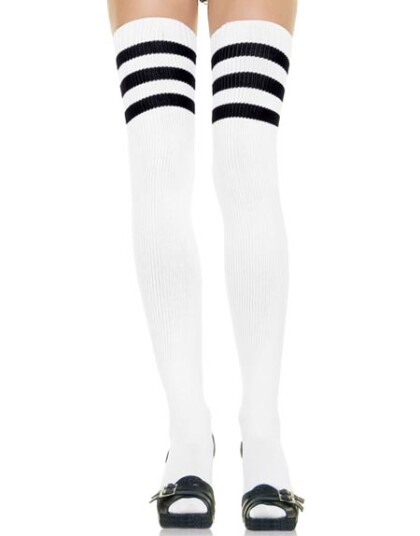 Leg Avenue Hvite Strikkede Strømper med Tre Svarte Striper