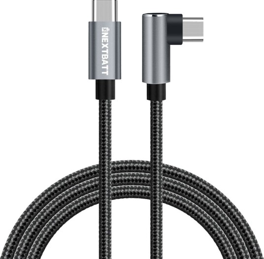 NEXTBATT USB-C til USB-C vinklet kabel 60W, 3m - Svart