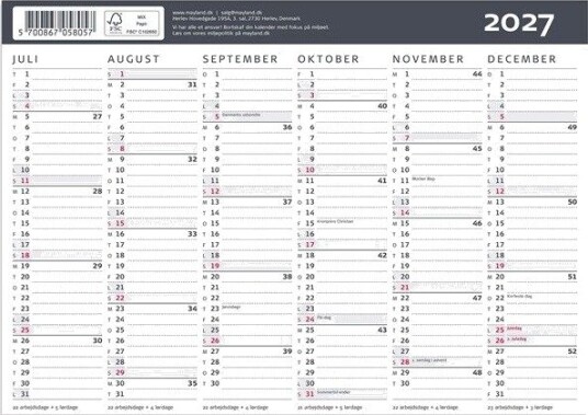 Mayland Kontorkalender Moderne A5 2027 Mayland Kontorkalender Moderne A5 2027
