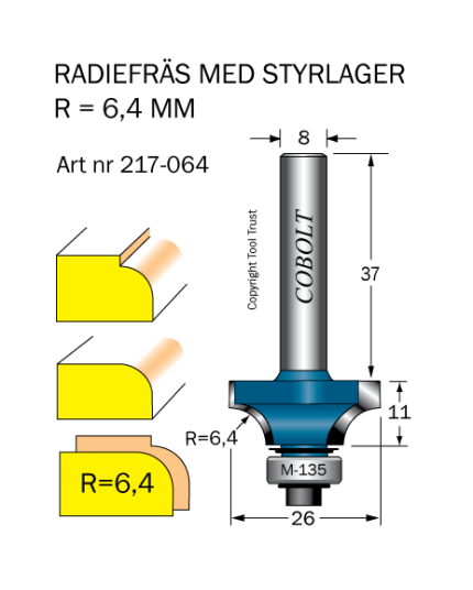 Cobolt 217 064 Avrundingsfres R=6,4 D=26 L=11 Maskintilbehør & forbruk