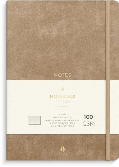 Burde Notatbok Deluxe A5 Linjert Smooth Beige