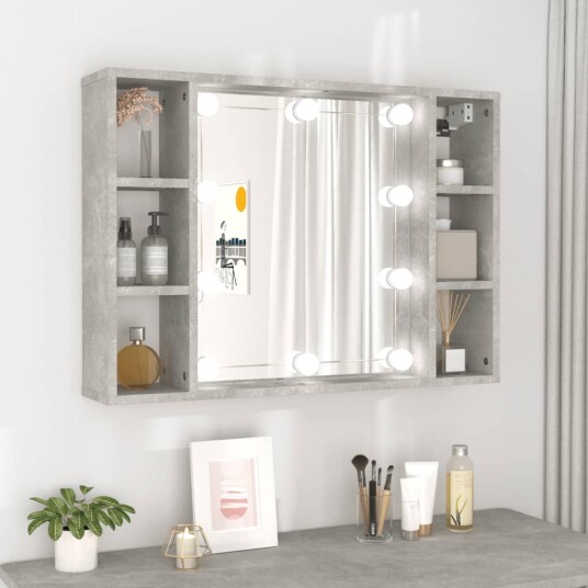 vidaXL Speilskap med LED betonggrå 76x15x55 cm vidaXL Speilskap med LED betonggrå 76x15x55 cm