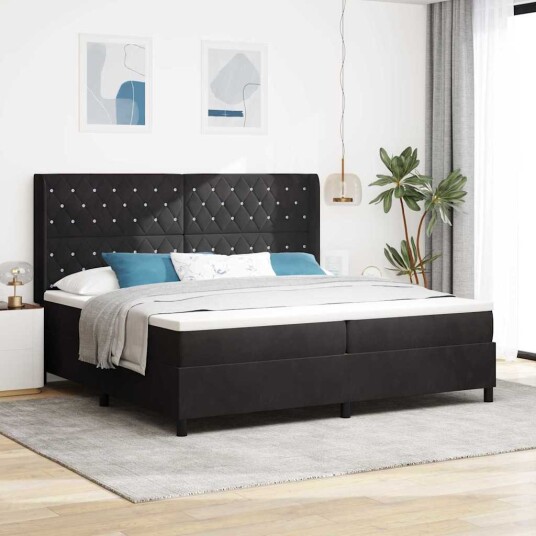 Bokfjær Sengeramme med Madrass Svart 200x200 cm Fløyel Bokfjær Sengeramme med Madrass Svart 200x200 cm Fløyel