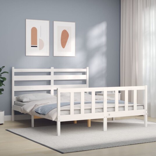 vidaXL Sengeramme med hodegavl hvit 160x200 cm heltre