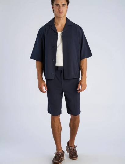 Lindbergh Superflex Pleasted Formal Shorts   Navy   M