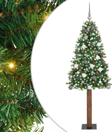 Slim juletre med 300 LED grønn 210 cm PVC og Massivt Furu tre