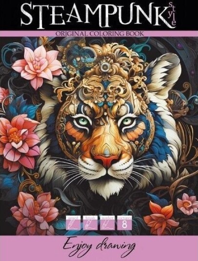 Fargelegg A4 8 Bilder Steampunk Tiger |